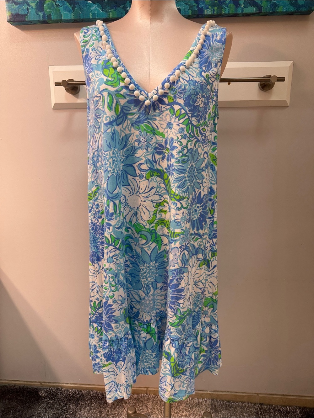 LILLY PULITZER Camilla V-Neck Dress in Frenchie Blue Suns Out  SZ. Medium